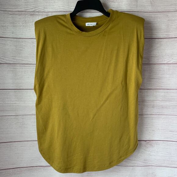 Good American Strong Shoulder Pad Sleeveless Shirt Pea Green Size 3 or Large - Picture 1 of 13